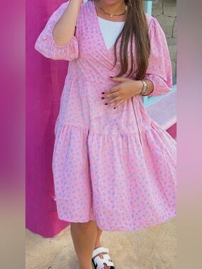 Selected Femme Pink Floral Tiered Wrap Dress